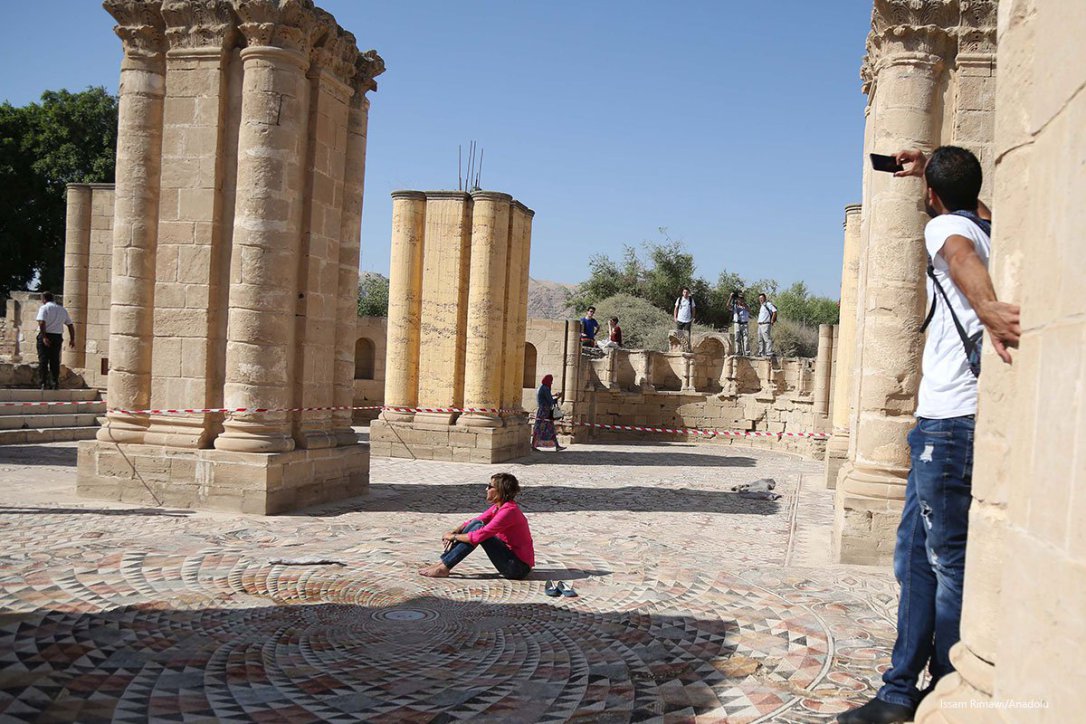 Tourists visit the historical Umayyad Palace which is the largest ancient mosaic in Middle East. 20th October 2016 [Issam Rimawi/Anadolu]